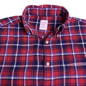 Brooks Brothers 346 Shirt M Mens L/S Button Down Flannel Red Plaid VGUC